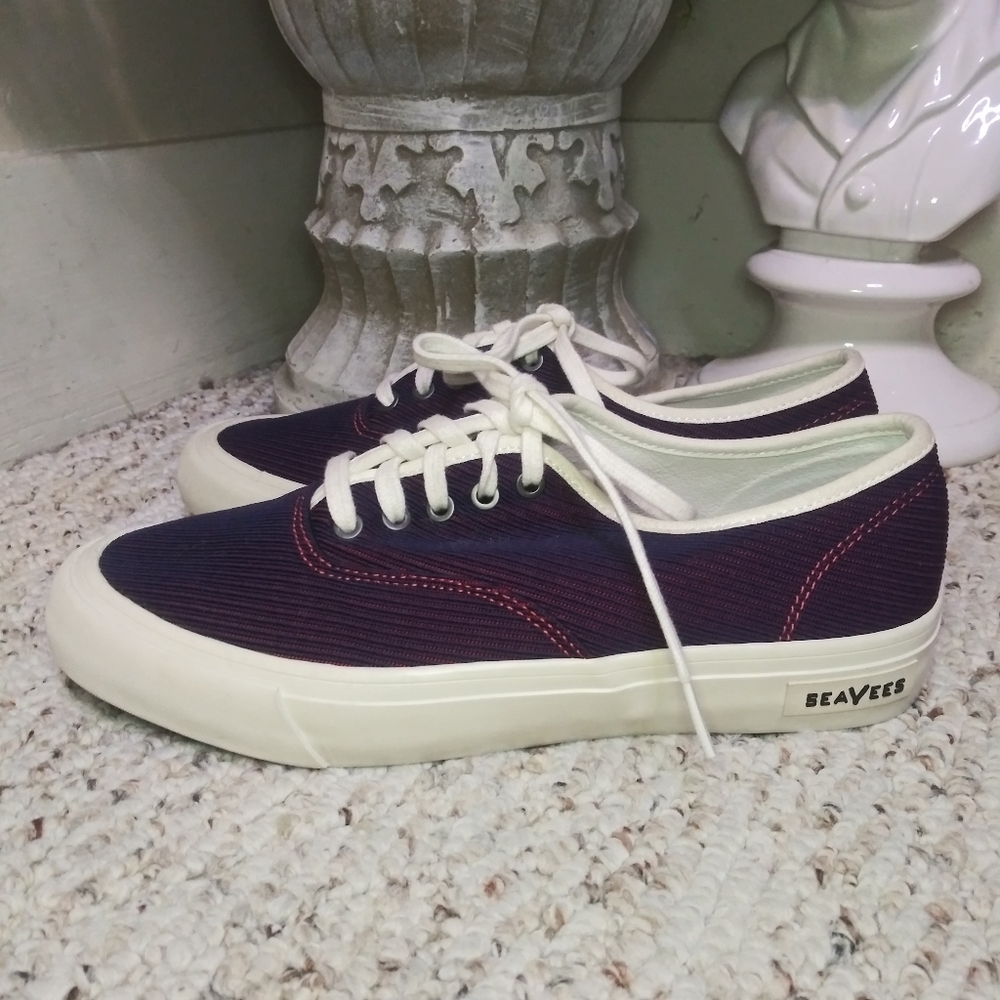 SeaVees X Derek Lam 10 Crosby Navy & Red Textured Stripe Fabric Legend Sneakers - Picture 3 of 9
